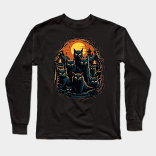 Halloween Scary Black Cats Cute Pumpkin Long Sleeve T-Shirt